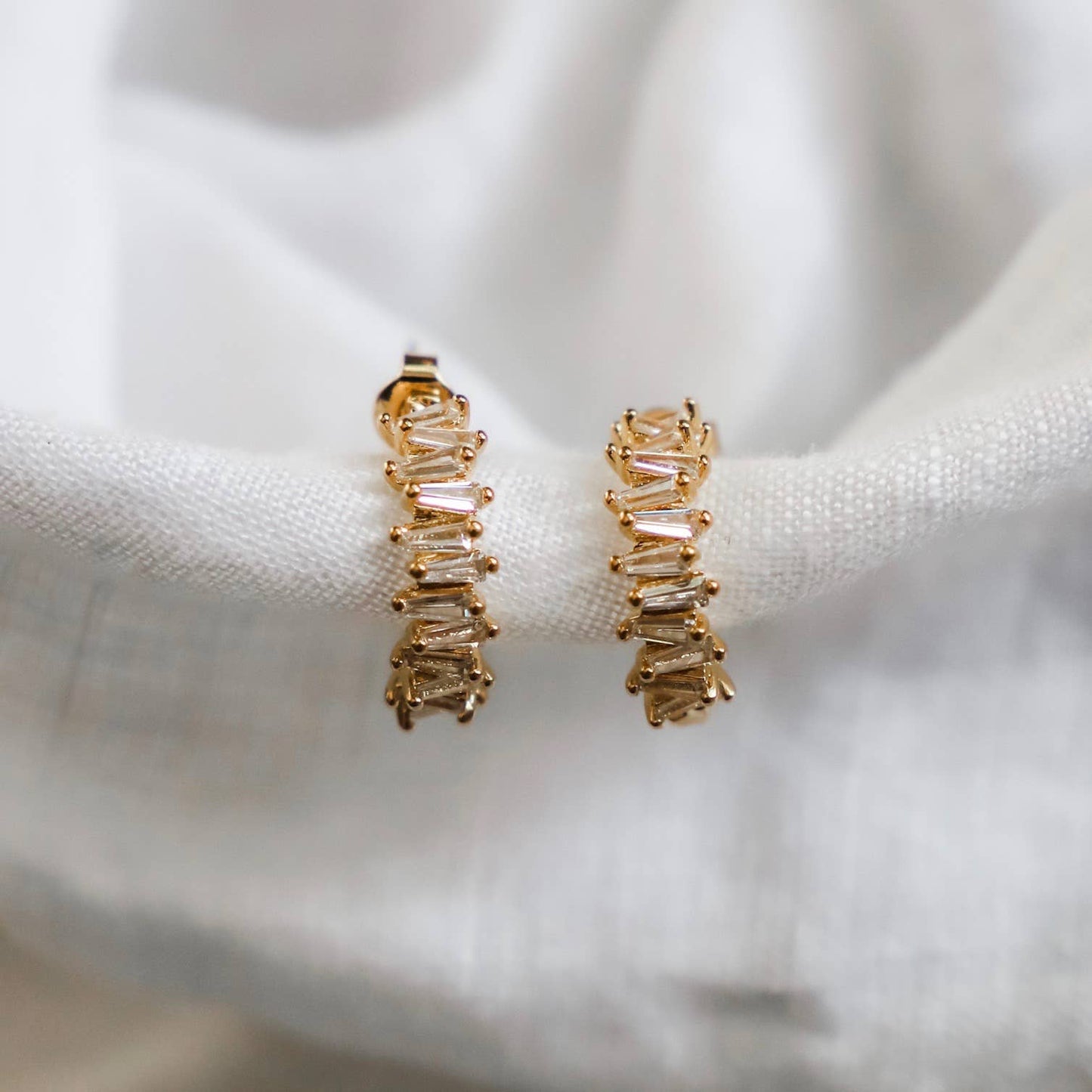 Tapered Baguette CZ Hoop Earrings – Gold or Silver Sparkling Hoops