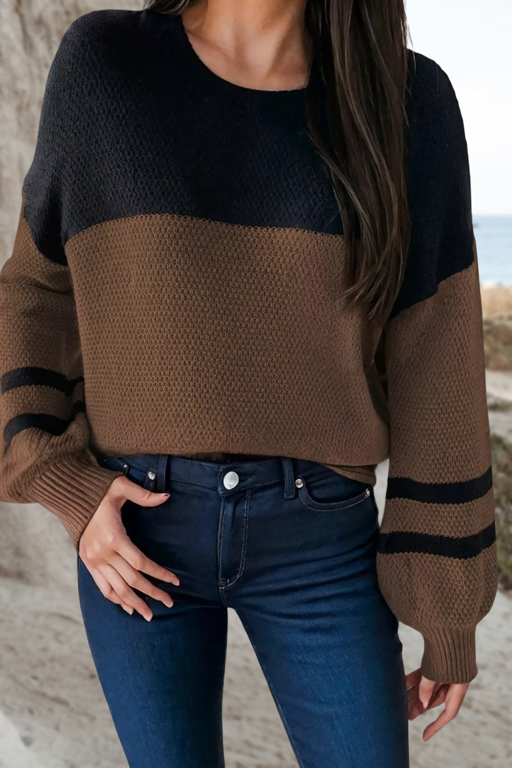Cozy Color Block Striped Sleeve Sweater