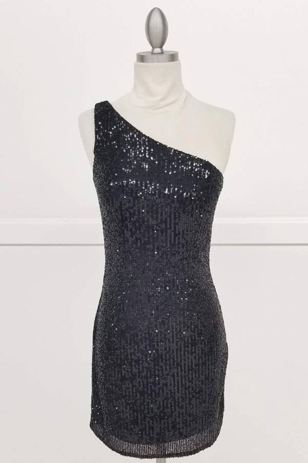 One-Shoulder Sequin Bodycon Mini Dress