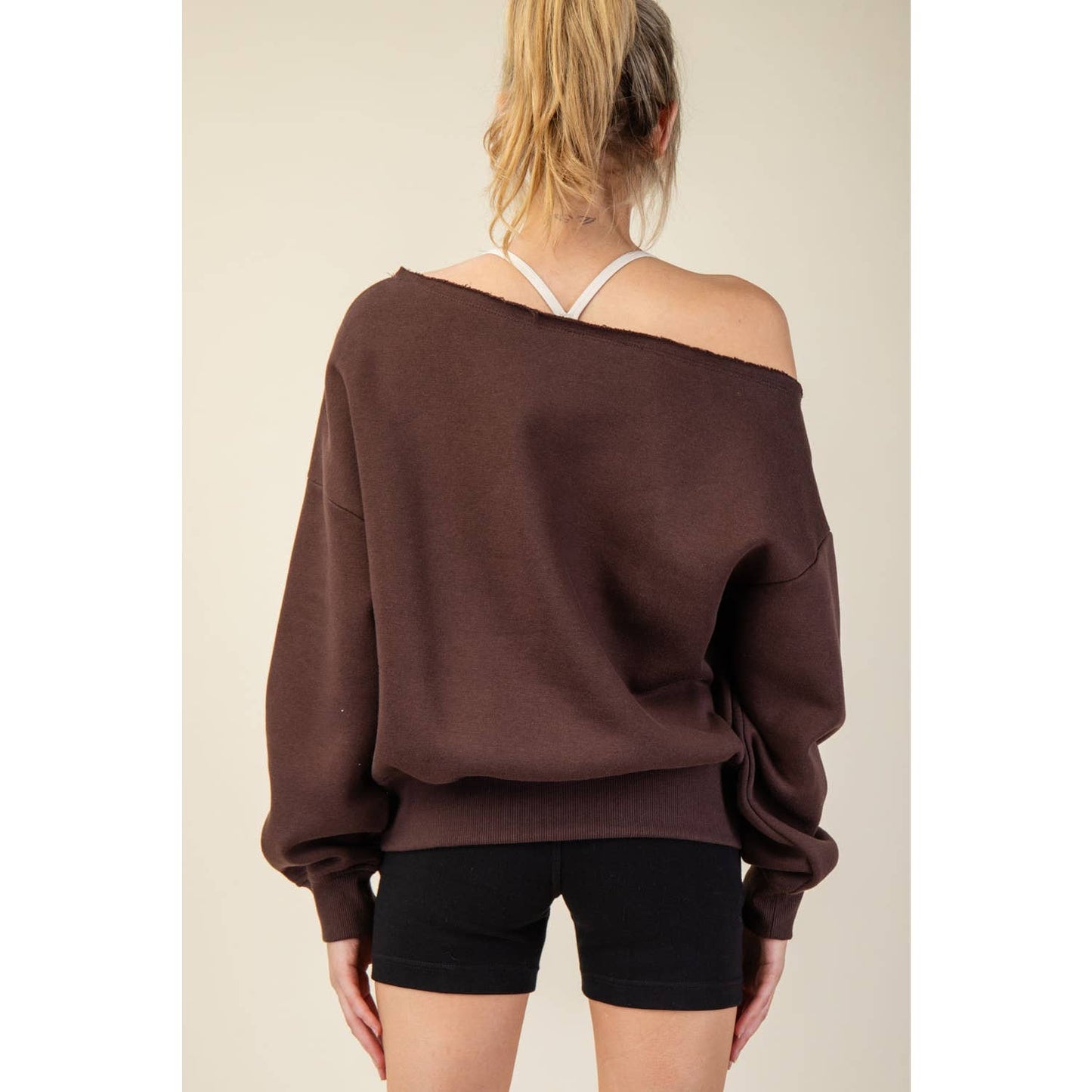 FRENCH TERRY FLEECE OFF SHOULDER TOP
