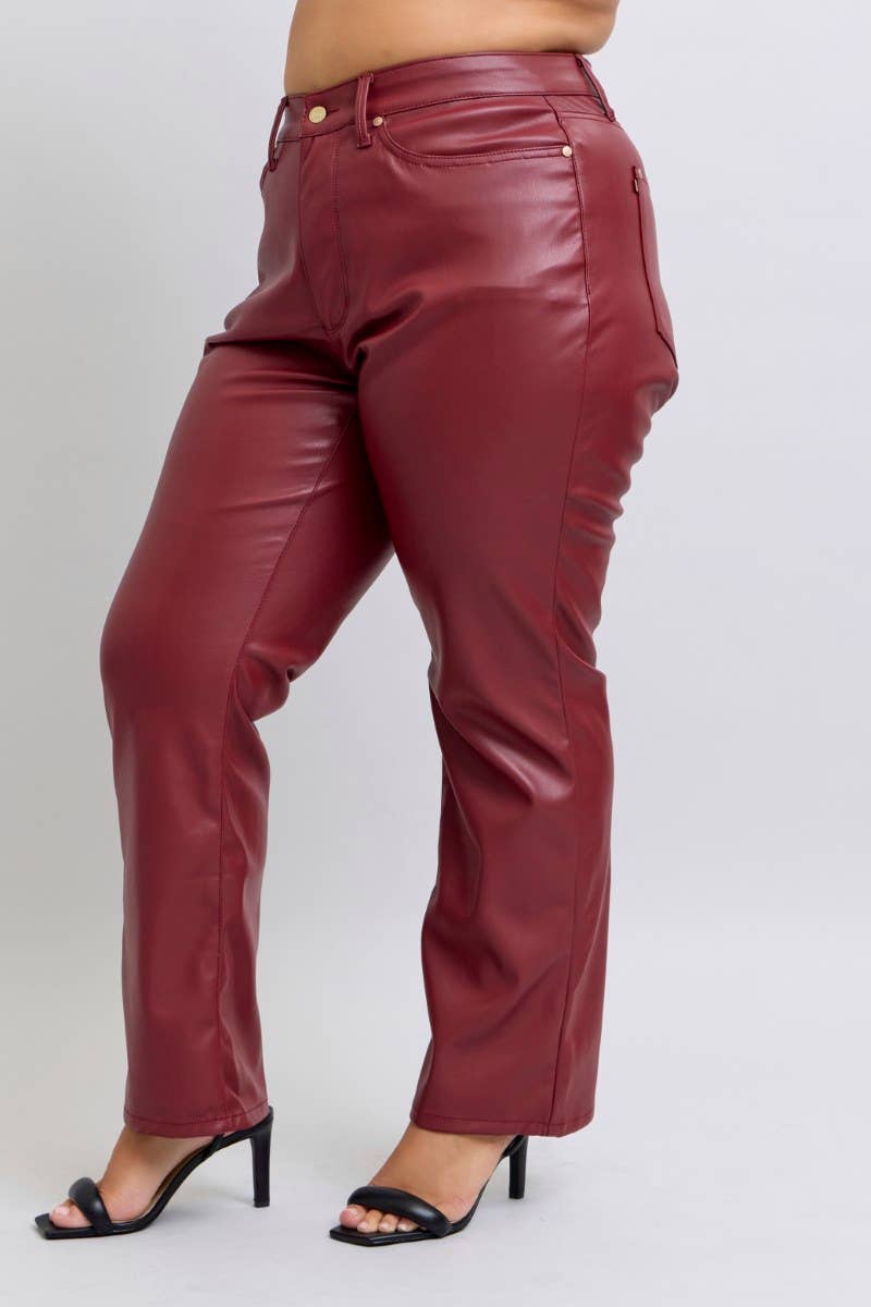 Judy Blue Plus Size Faux Leather High Waisted Tummy Control Straight Jeans