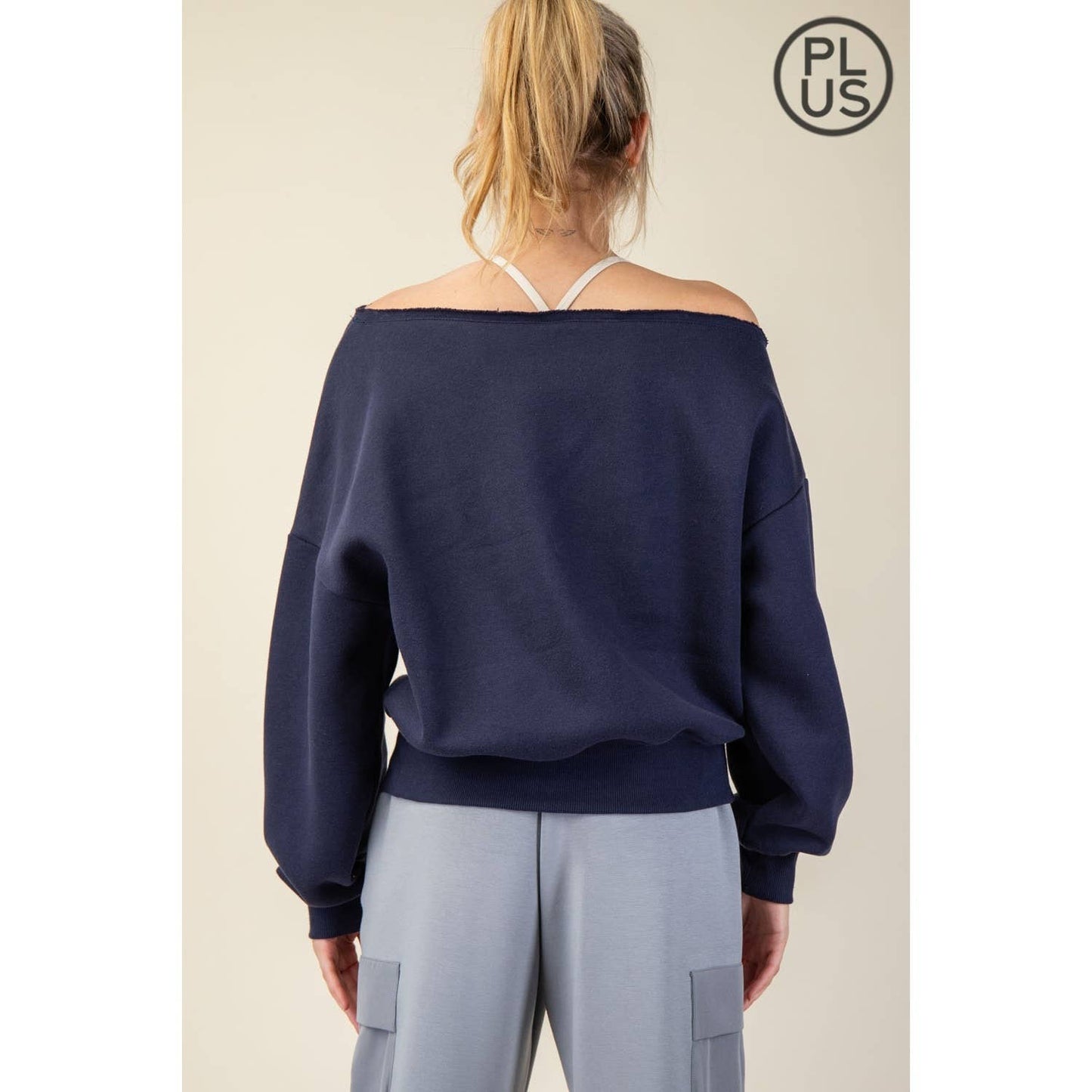 FRENCH TERRY FLEECE OFF SHOULDER TOP - Plus/Curvy