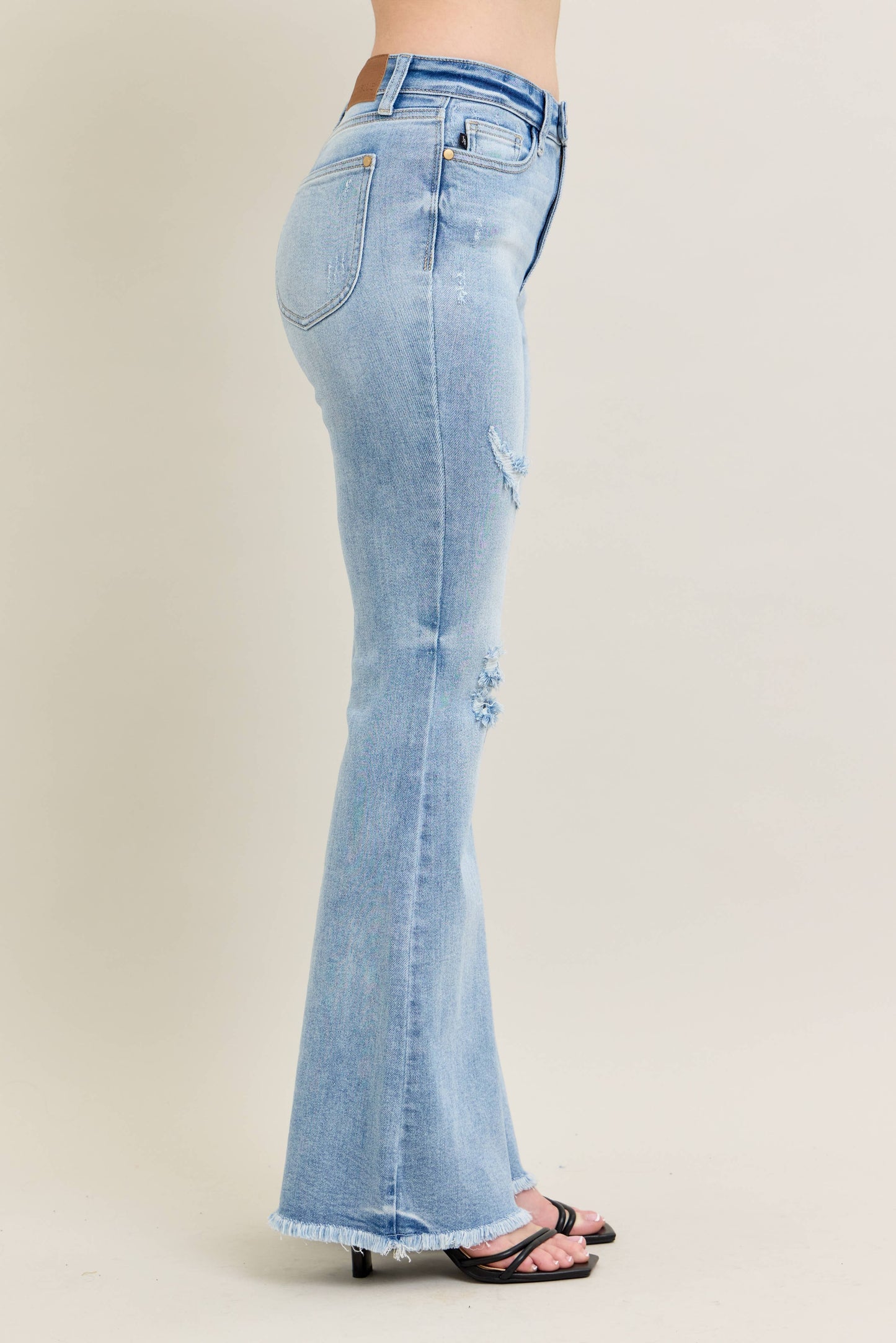 Judy Blue High Waisted Light Wash Flare Jeans with Shield Pockets