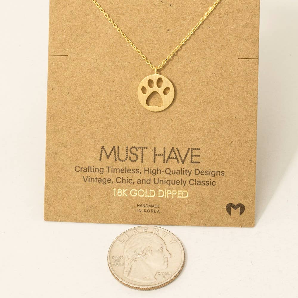Paw Print Pendant Necklace - Brass