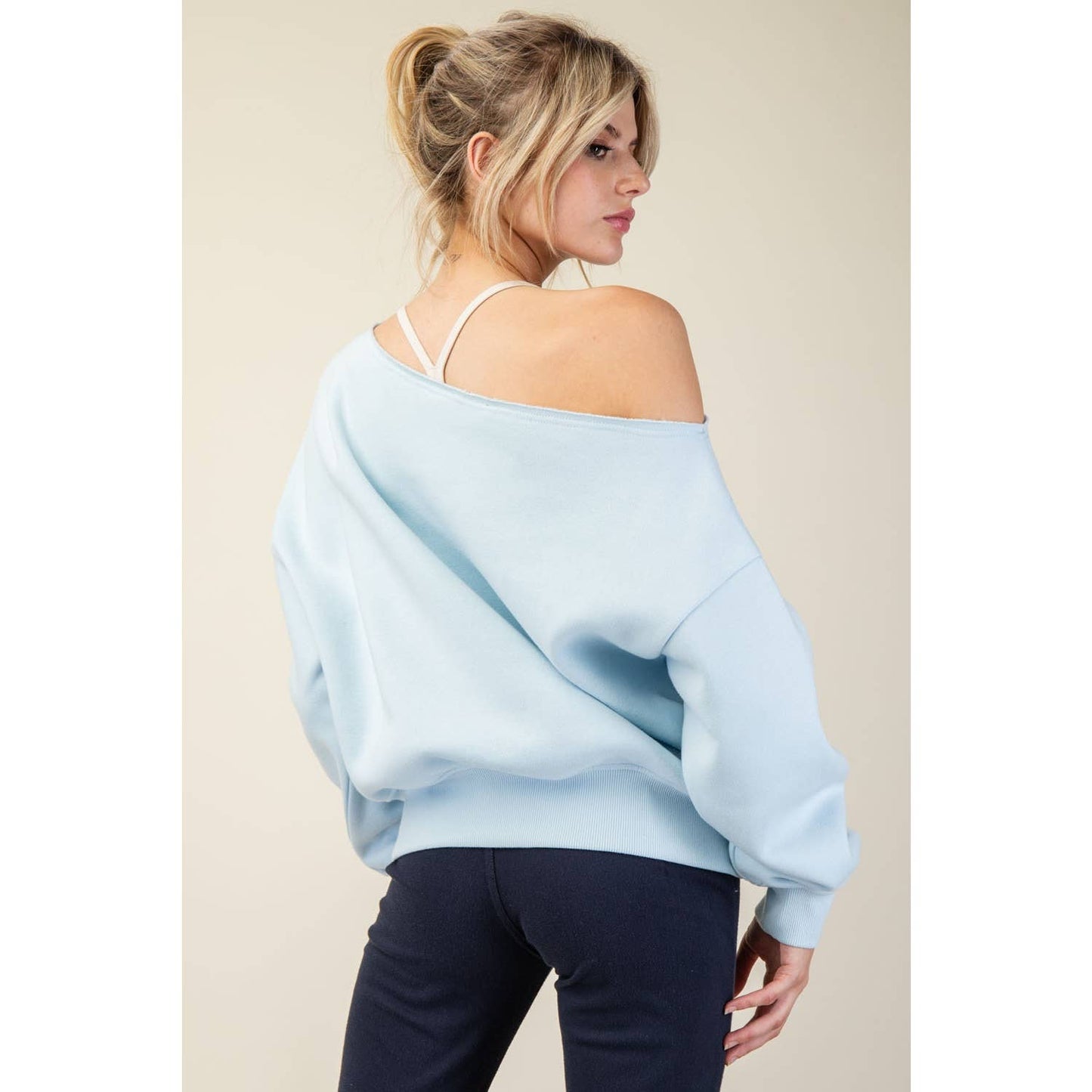 FRENCH TERRY FLEECE OFF SHOULDER TOP
