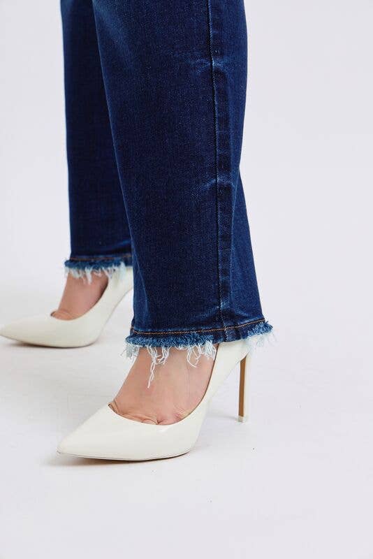 Judy Blue Plus Size Mid Rise Straight Leg Jeans with Fray Hem