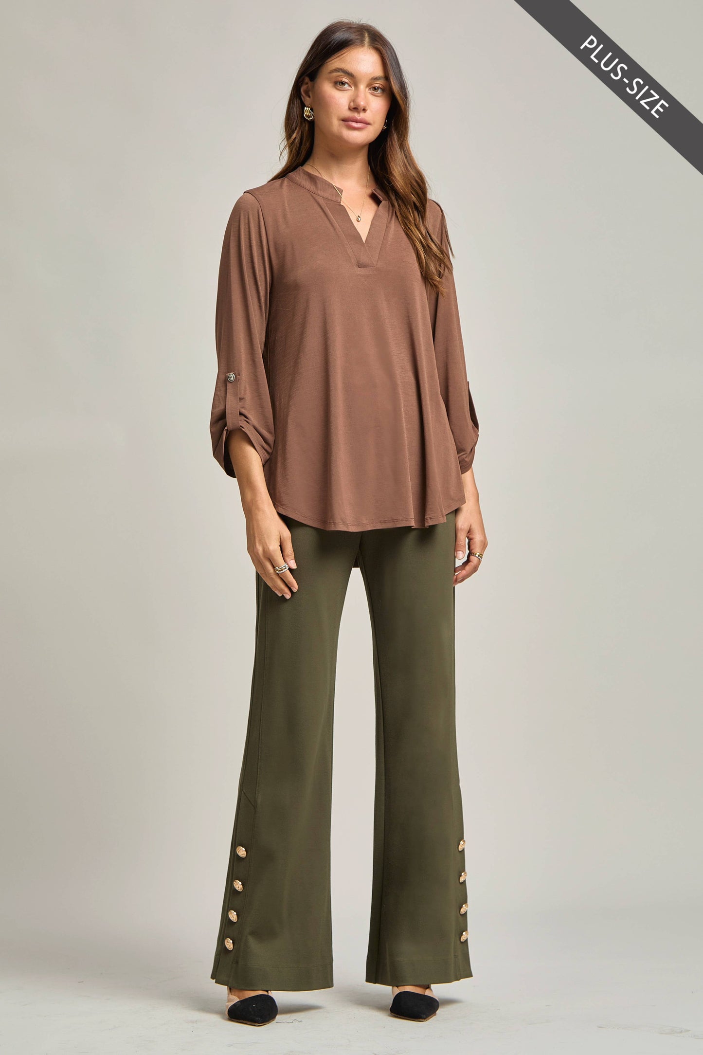 PLUS SIZE Signature Lizzy Top – Wrinkle-Free Travel Blouse with Mandarin Collar