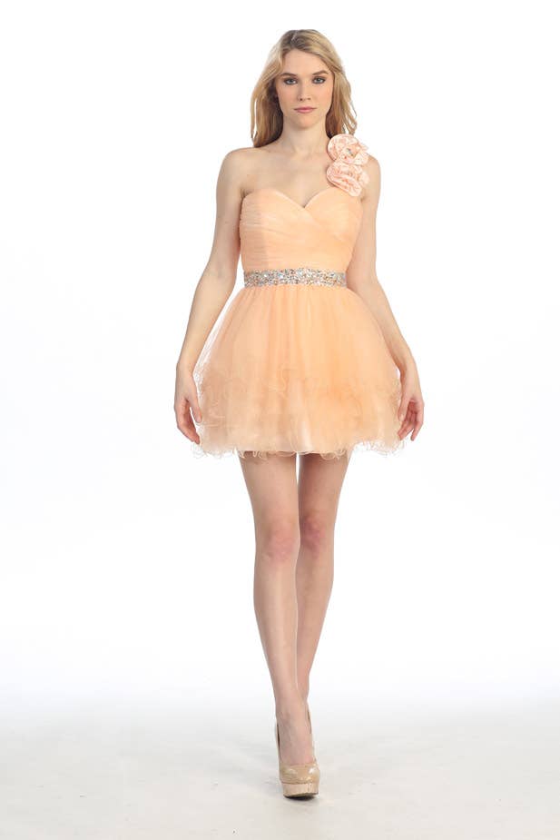 One-Shoulder Sweetheart Mini Dress with Beaded Accents