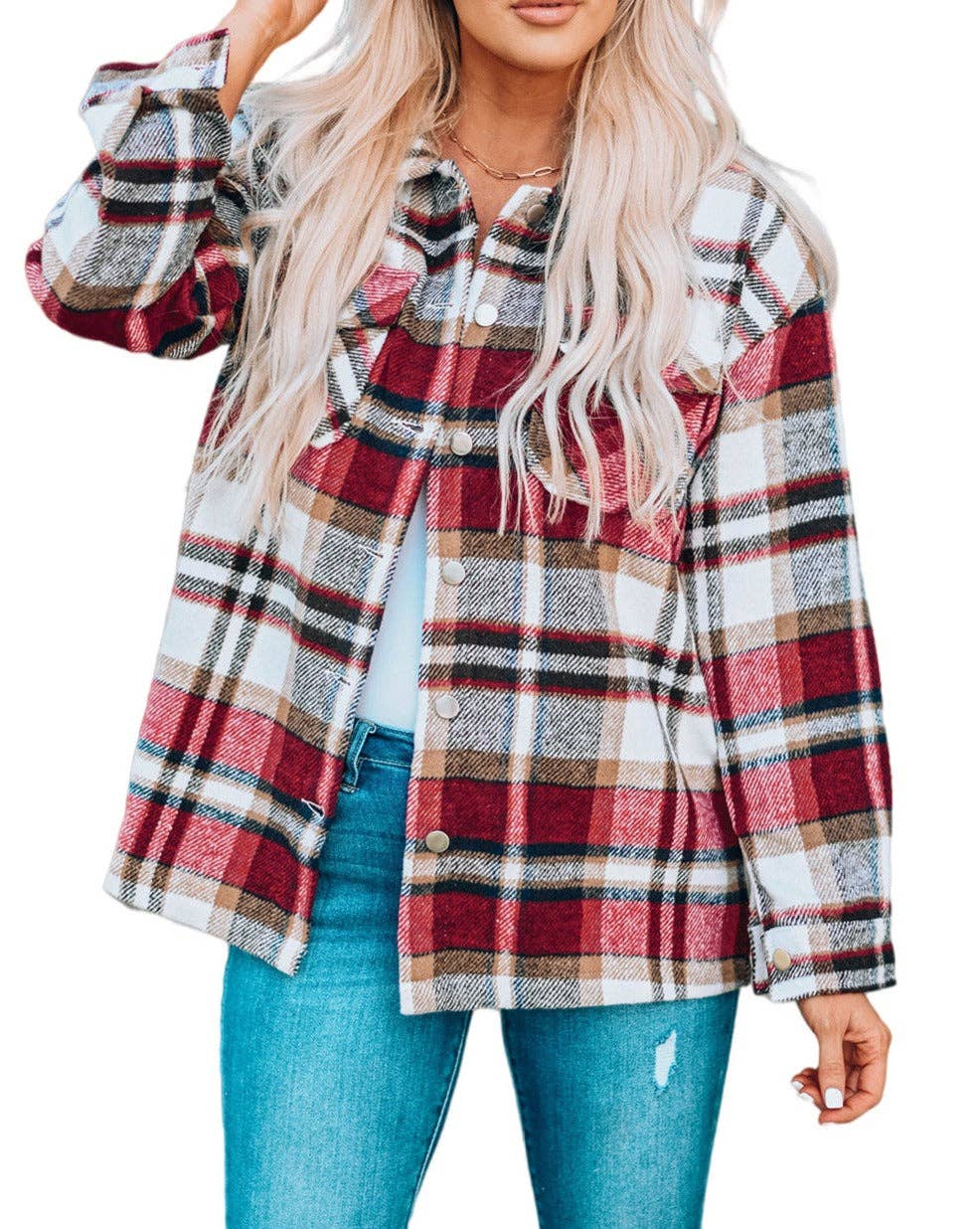 Plaid Oversized Shacket with Button Front & Large Pockets – Cozy Chic Layering Piece