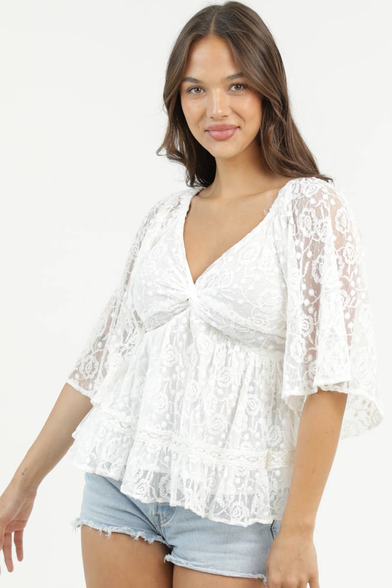 LACE TWIST FRONT BLOUSE
