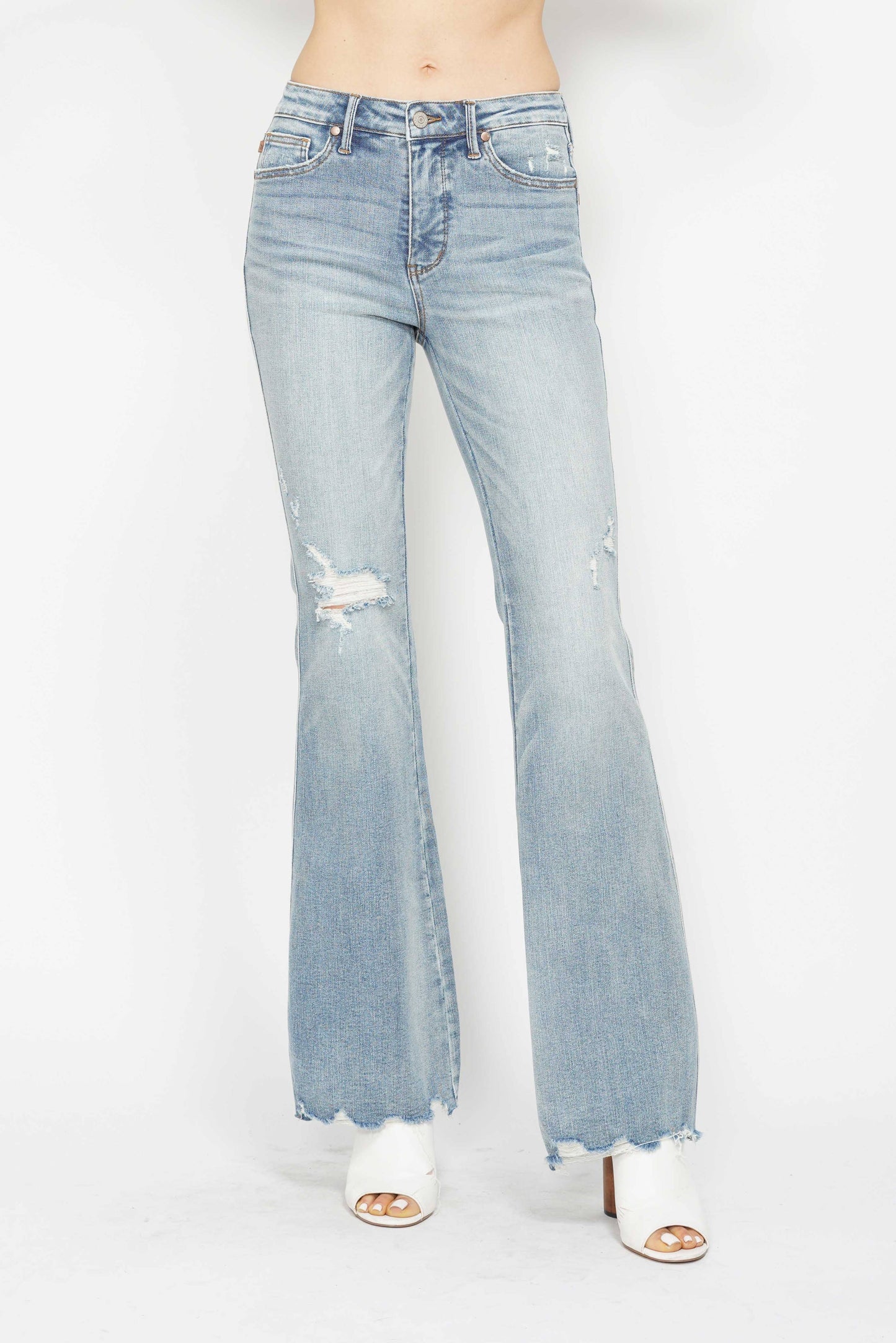 Judy Blue Mid-Rise Tummy Control Destroyed Flare Jeans