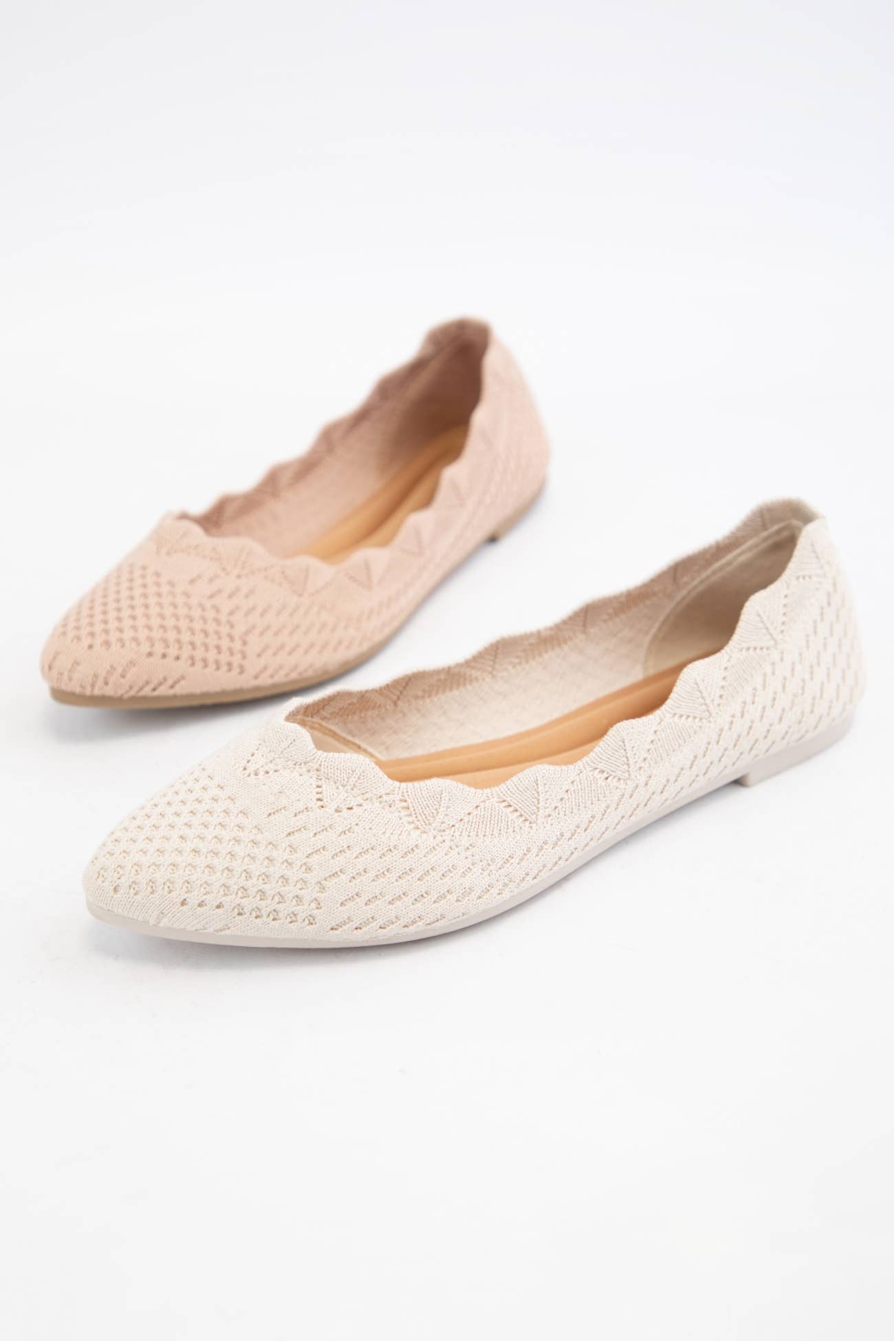 Kosta Scallop Edge Crochet Flats – Knitted Fabric Ballet Flats