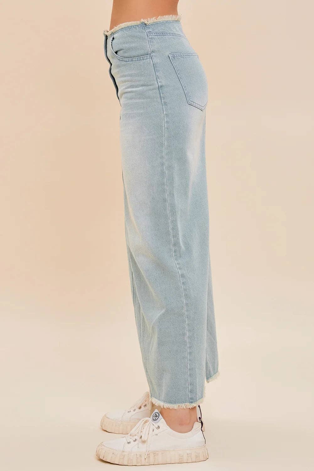 Frayed Back Slit Maxi Denim Skirt