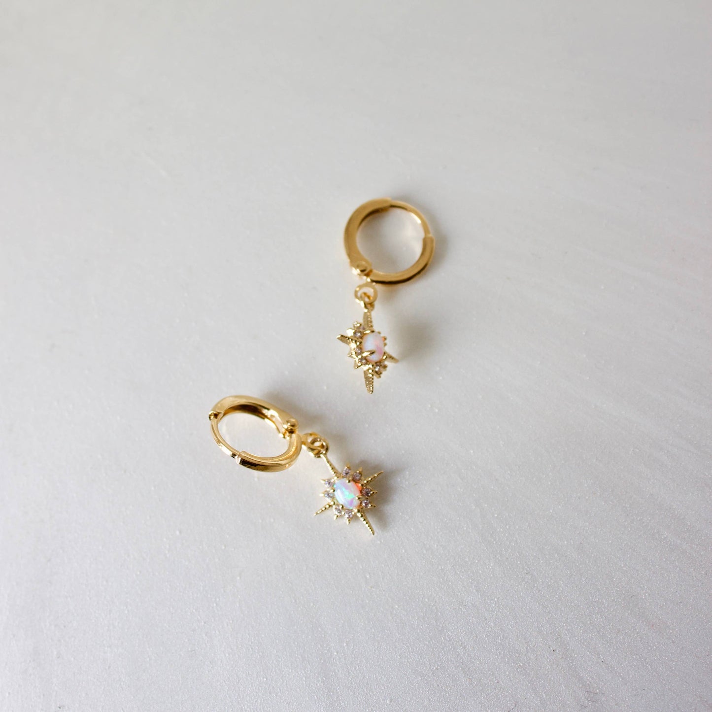Gold Plated Opal Star Huggie Earrings