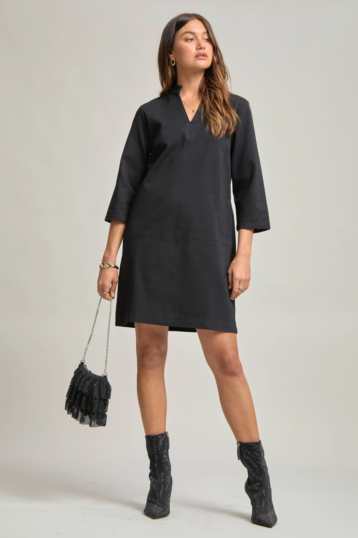 Magic Ponte A-Line Dress with Mandarin Collar – Work-Appropriate & Everyday Chic