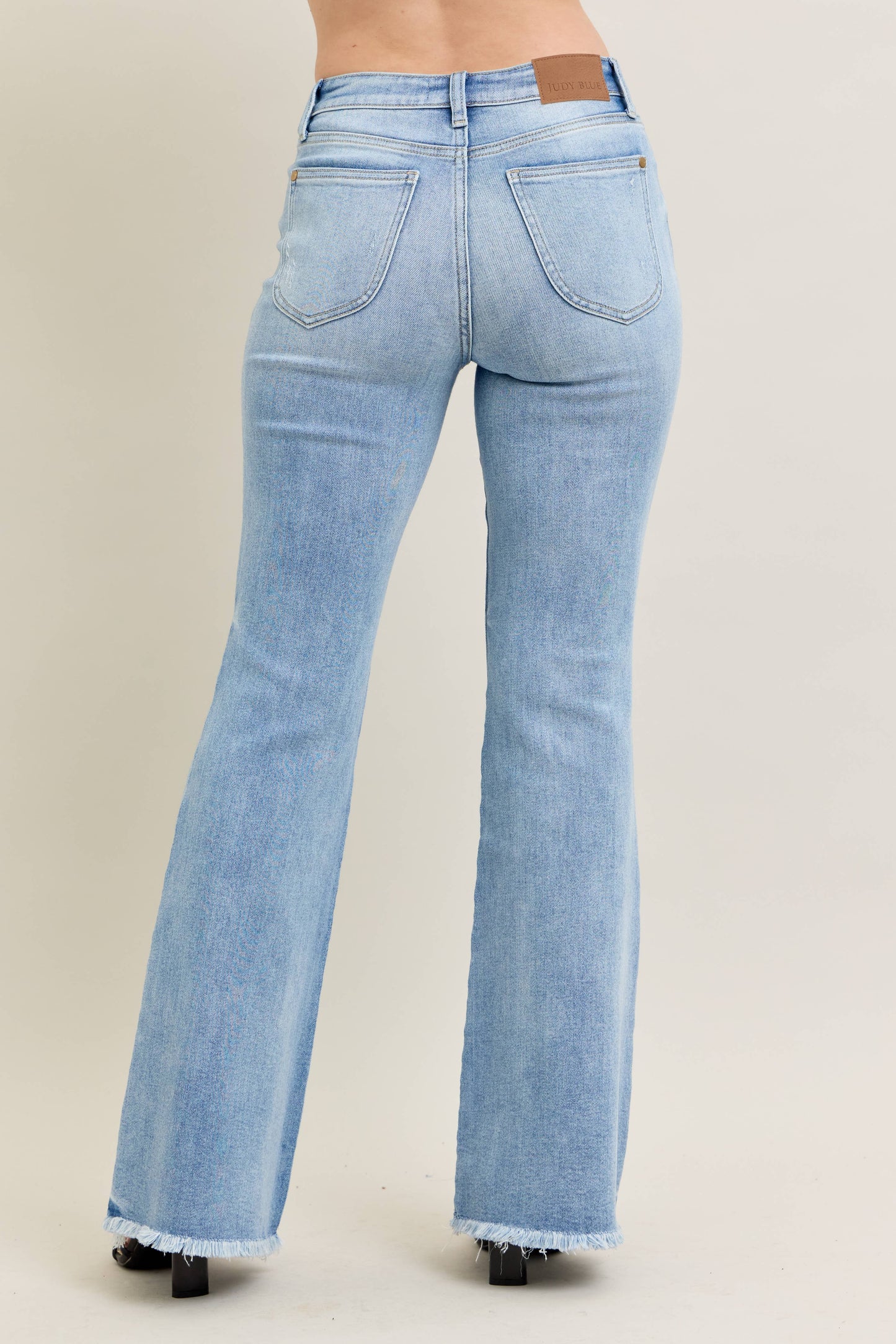Judy Blue High Waisted Light Wash Flare Jeans with Shield Pockets