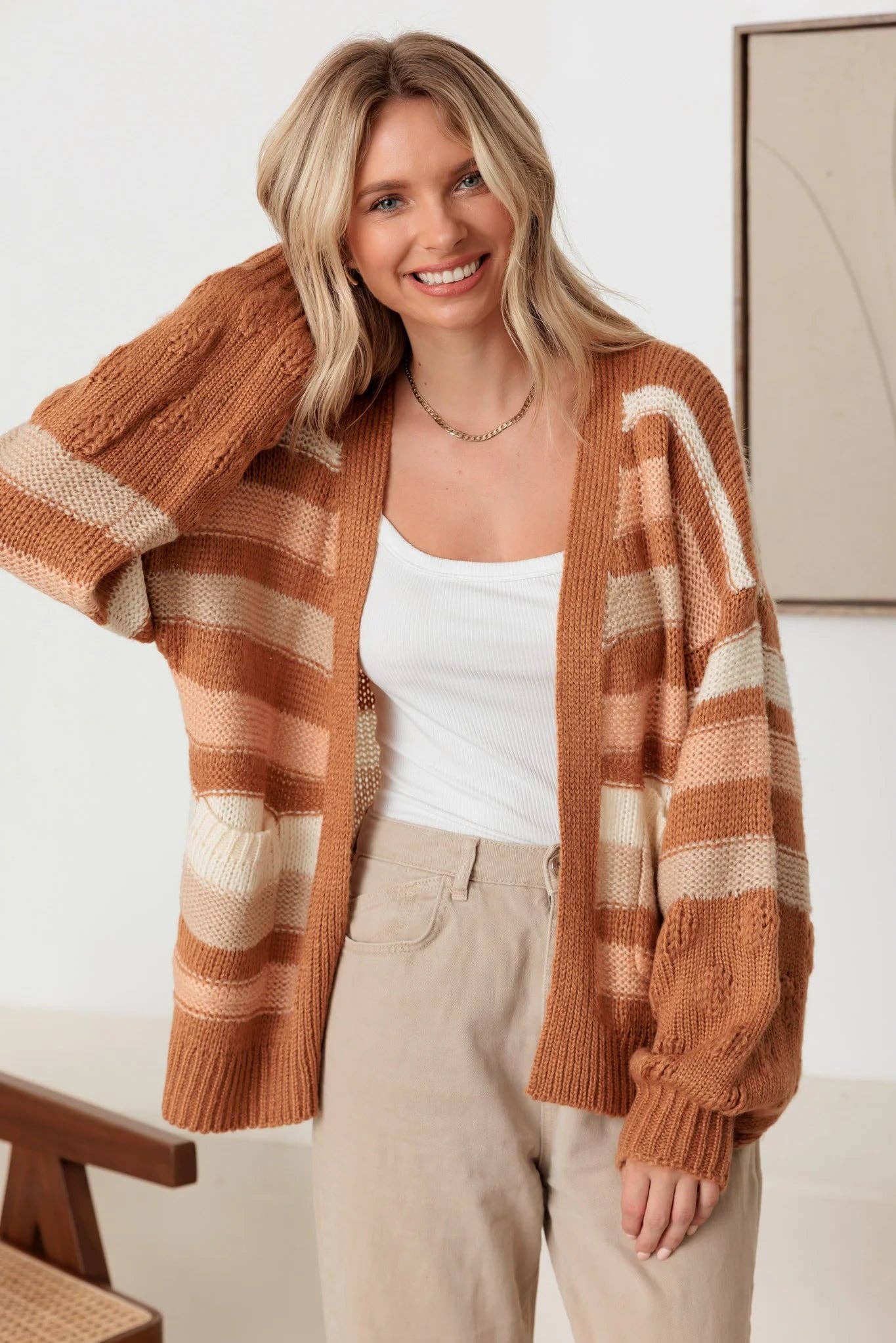 Striped Crochet Knit Cardigan