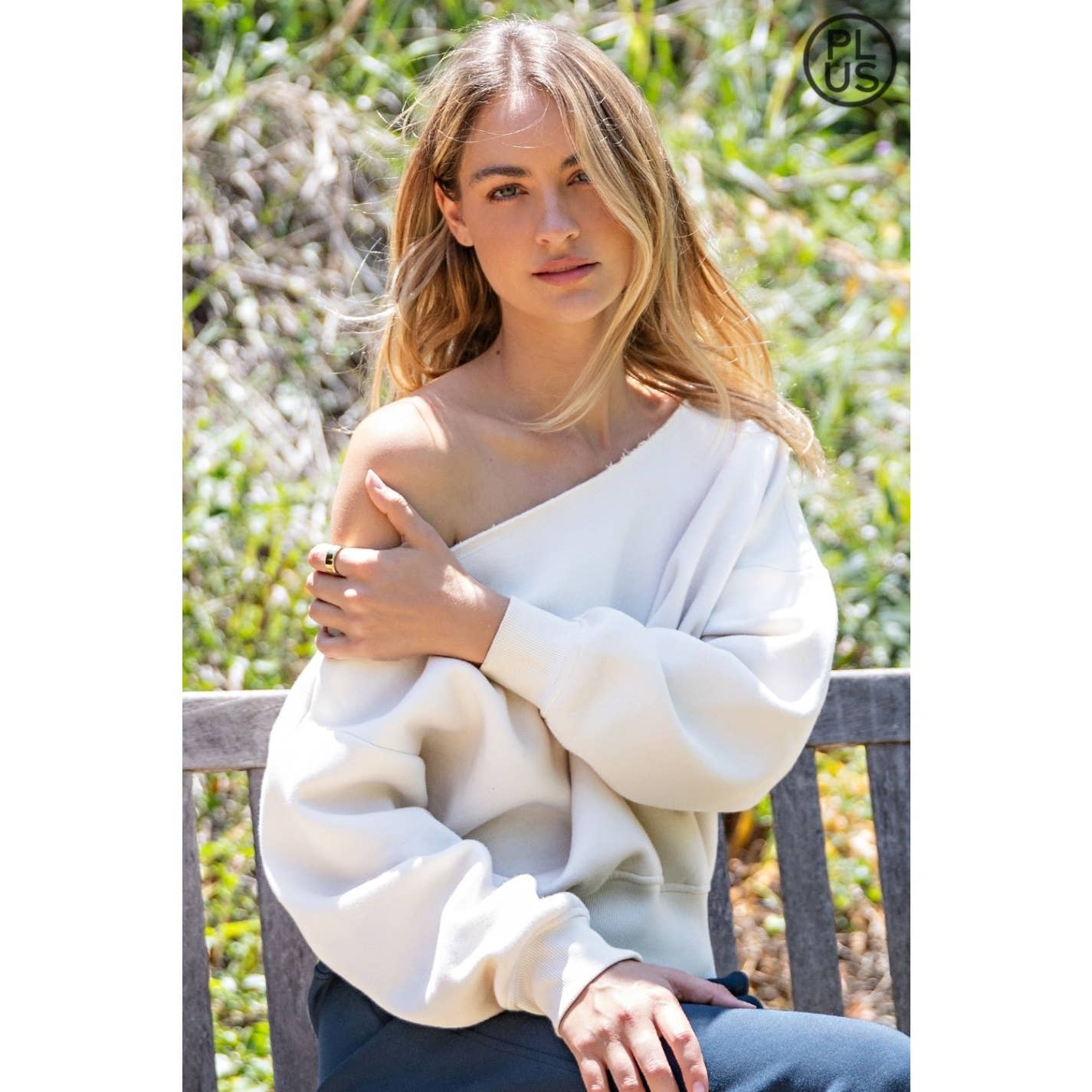 FRENCH TERRY FLEECE OFF SHOULDER TOP - Plus/Curvy