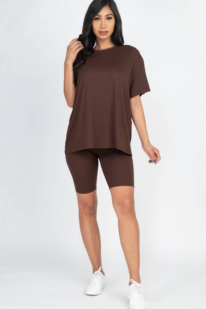 Oversized Top & High Waisted Biker Shorts Set