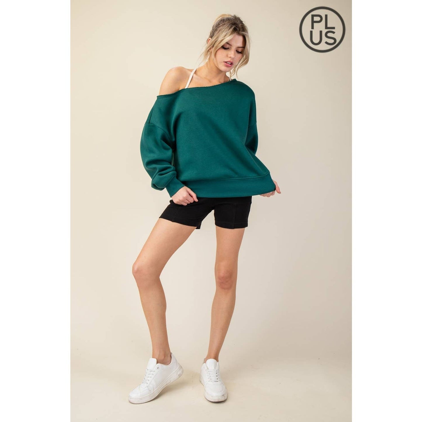 FRENCH TERRY FLEECE OFF SHOULDER TOP - Plus/Curvy