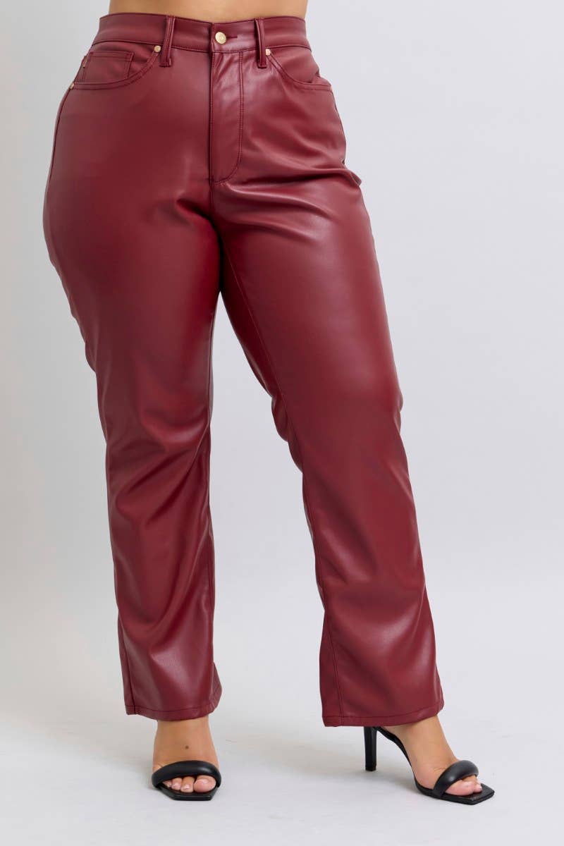 Judy Blue Plus Size Faux Leather High Waisted Tummy Control Straight Jeans