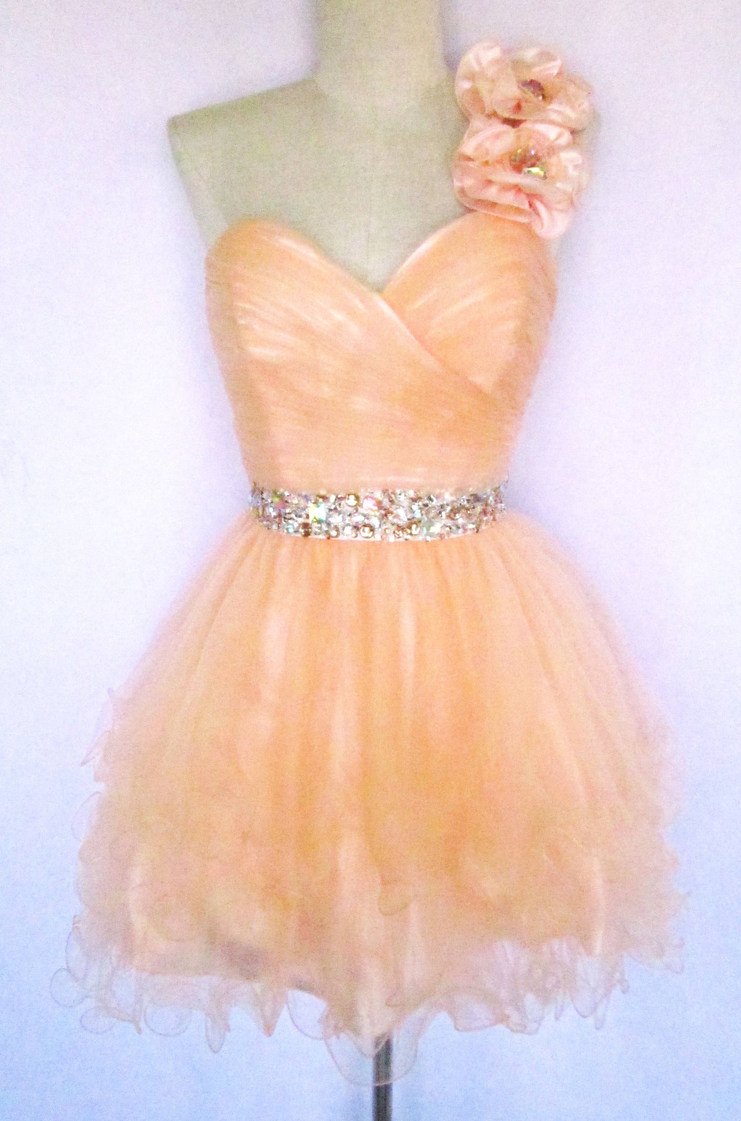 One-Shoulder Sweetheart Mini Dress with Beaded Accents