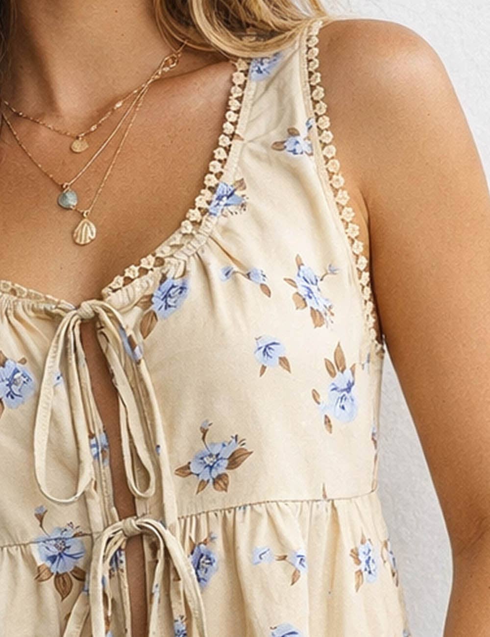 Floral Tie-Front Babydoll Top – Light Yellow