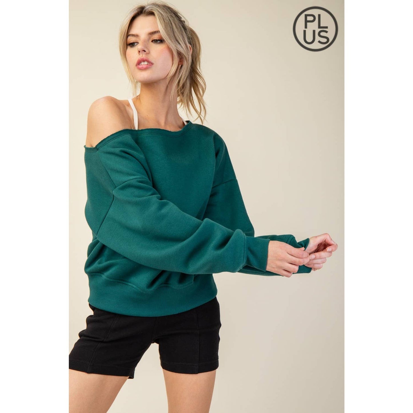 FRENCH TERRY FLEECE OFF SHOULDER TOP - Plus/Curvy