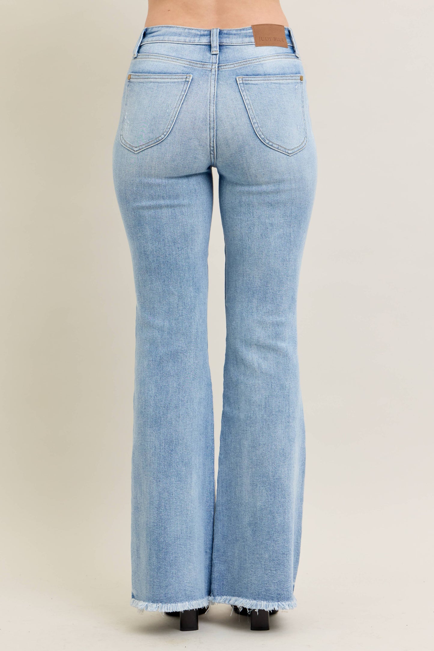 Judy Blue High Waisted Light Wash Flare Jeans with Shield Pockets