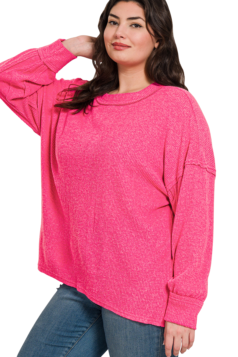 PLUS BRUSHED RIBBED HACCI EXPOSED SEAM DROP SHOULDER SWEATER