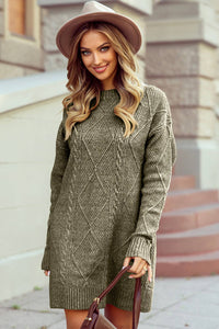 Cable Knit Drop Shoulder Loose Fit Sweater Fall Dress