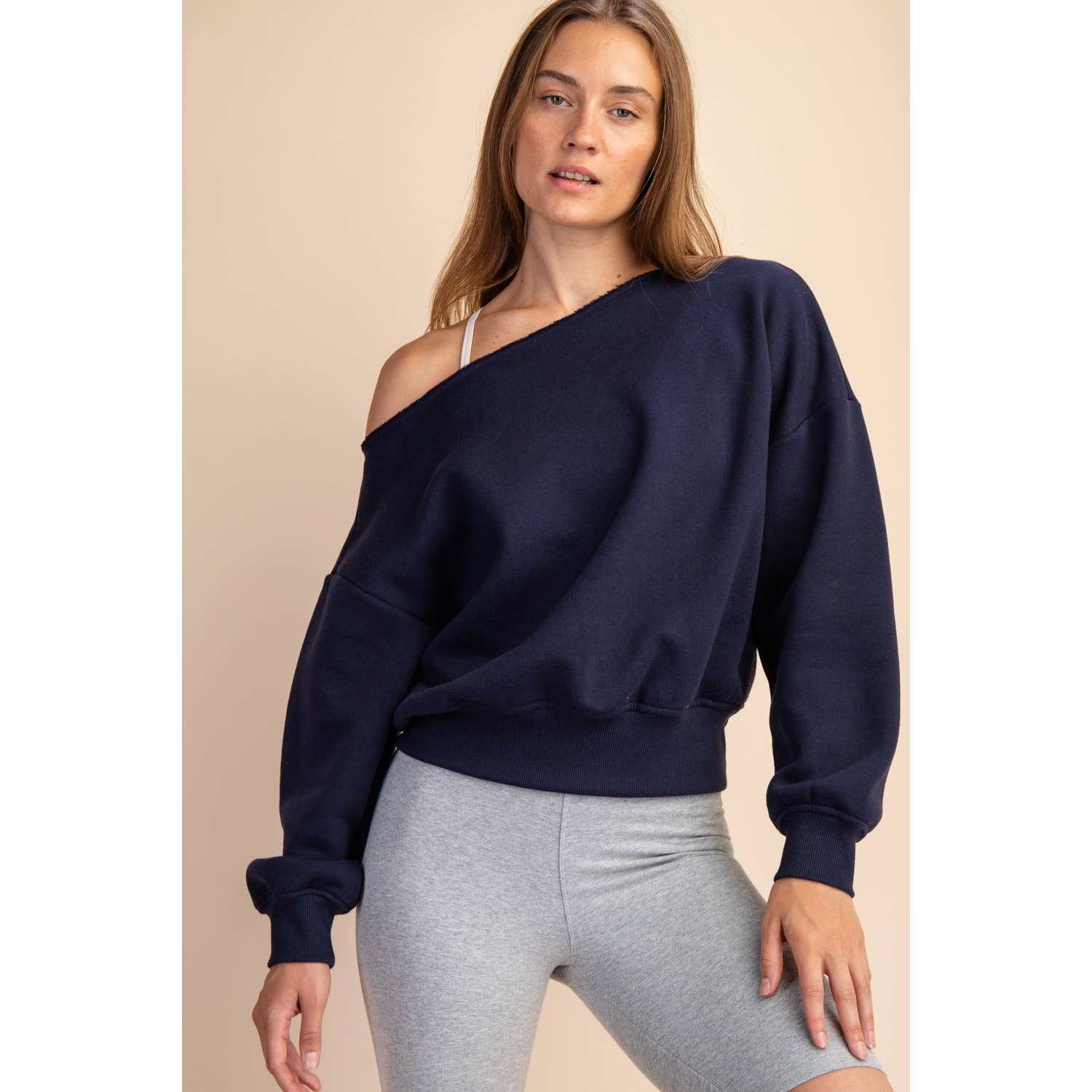 FRENCH TERRY FLEECE OFF SHOULDER TOP