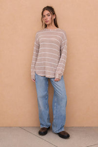 Stripe long sleeve cuffed knit top