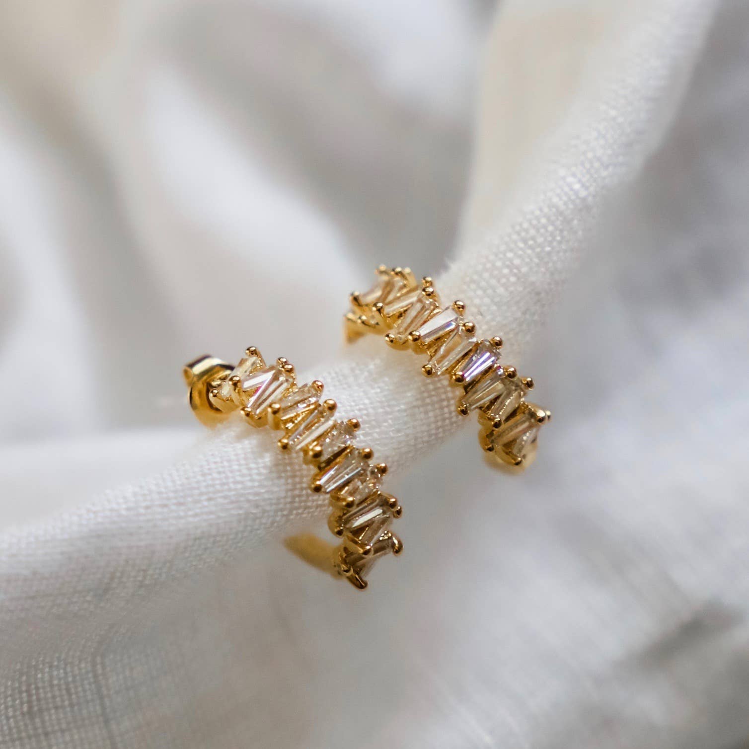 Tapered Baguette CZ Hoop Earrings – Gold or Silver Sparkling Hoops