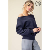 FRENCH TERRY FLEECE OFF SHOULDER TOP - Plus/Curvy