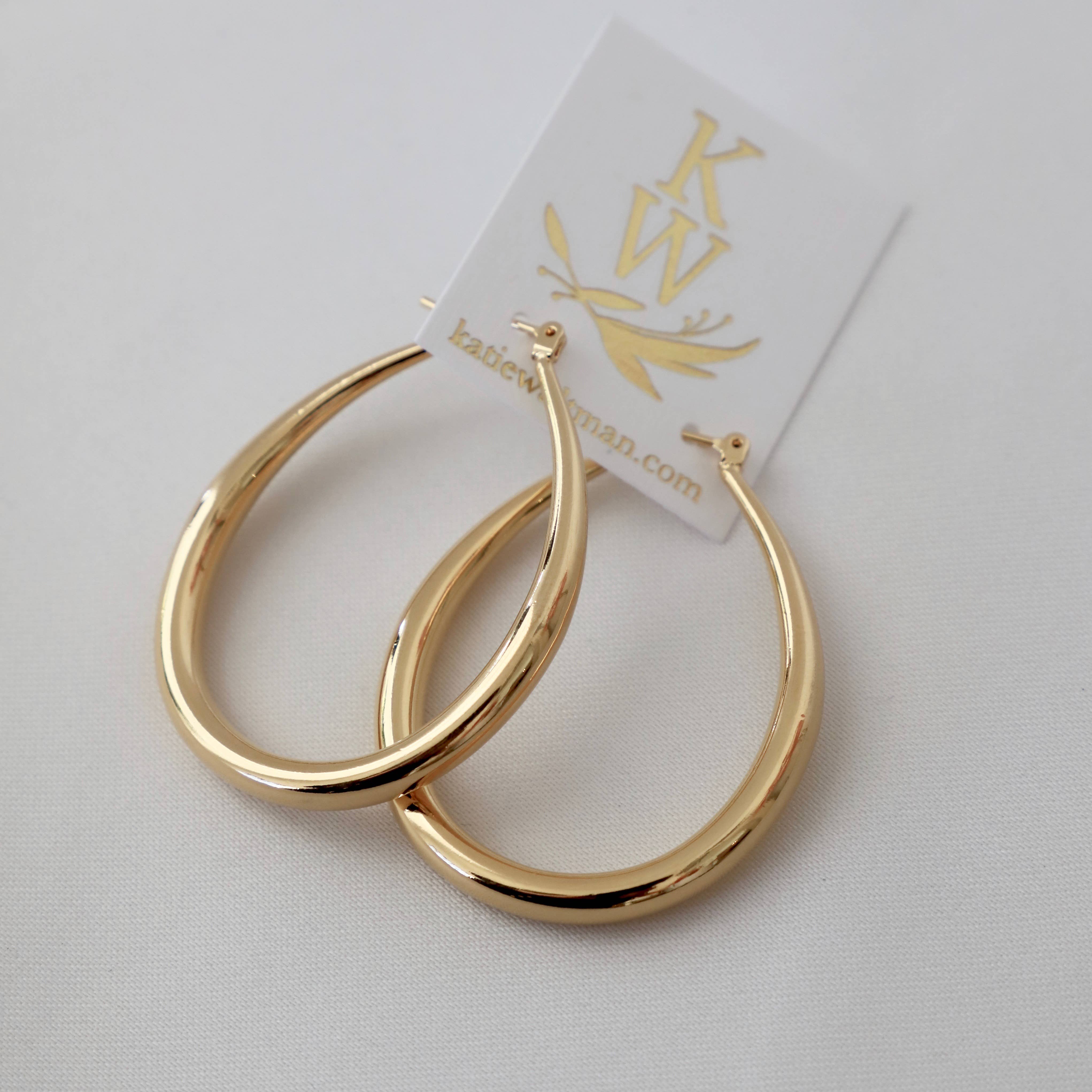 Large Teardrop Hoop Earrings – 16k Gold Plated Brass Hoops