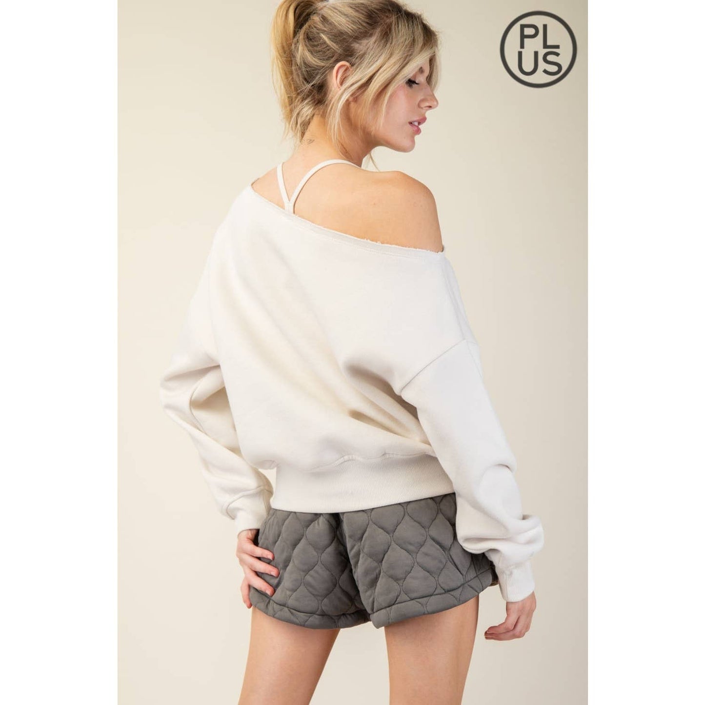 FRENCH TERRY FLEECE OFF SHOULDER TOP - Plus/Curvy
