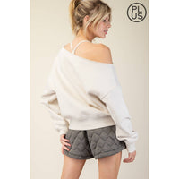 FRENCH TERRY FLEECE OFF SHOULDER TOP - Plus/Curvy