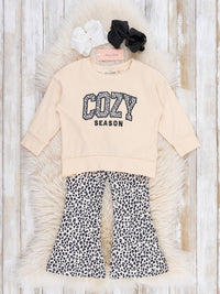 "Cozy Season" Leopard Bell Bottom Outfit