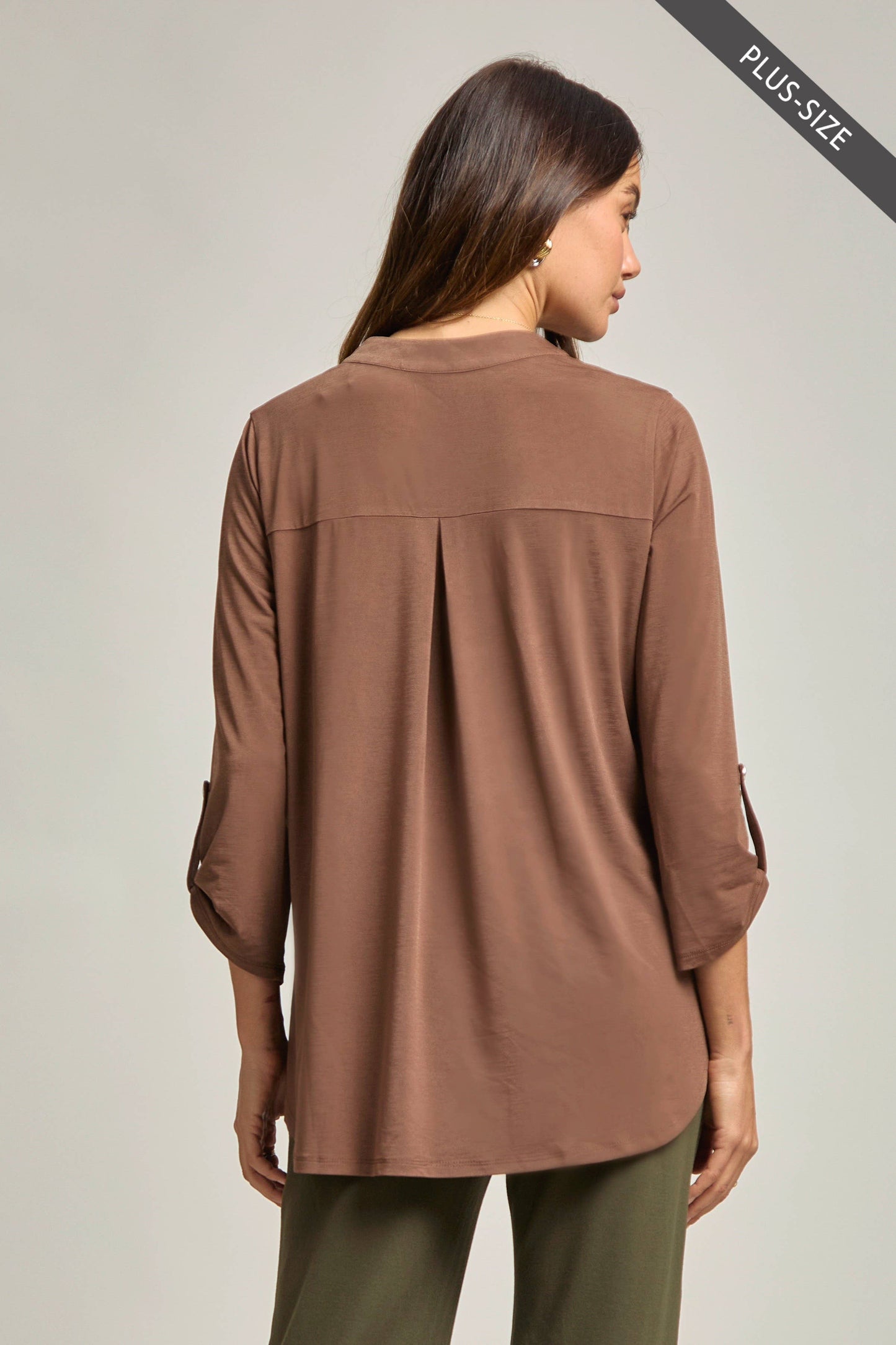 PLUS SIZE Signature Lizzy Top – Wrinkle-Free Travel Blouse with Mandarin Collar