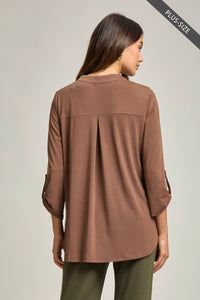 PLUS SIZE Signature Lizzy Top – Wrinkle-Free Travel Blouse with Mandarin Collar