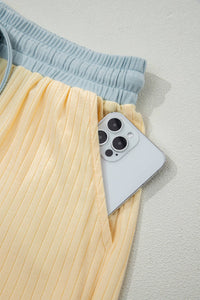 Casual Ribbed Colorblock Trim 2pcs Shorts Set