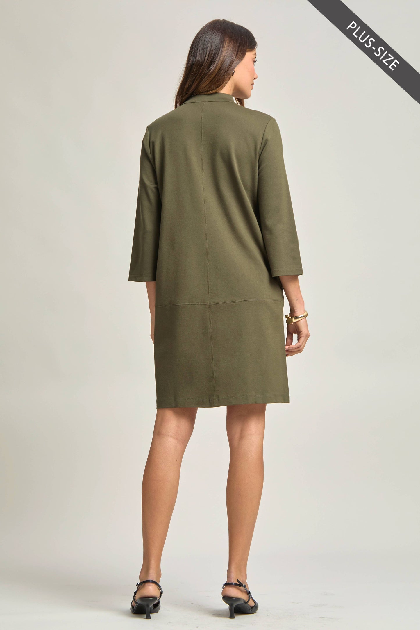 PLUS SIZE Magic Ponte A-Line Dress with Mandarin Collar – Work-Appropriate & Everyday Chic
