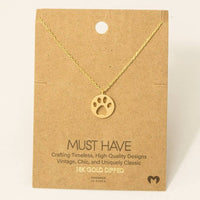 Paw Print Pendant Necklace - Brass