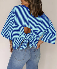 Striped Back Tie Bow Knit Top