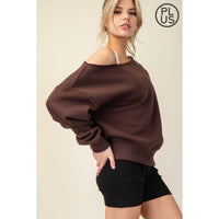 FRENCH TERRY FLEECE OFF SHOULDER TOP - Plus/Curvy