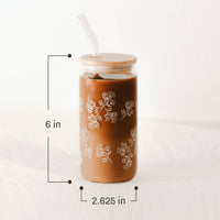 Holiday Greenery Glass Cup – 17oz Christmas Tumbler with Lid & Straw