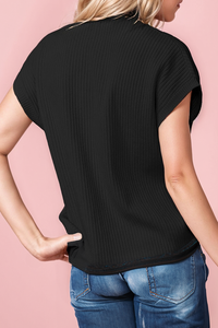 Back to School Patch Pocket Ribbed Knit Short Sleeve Sweater