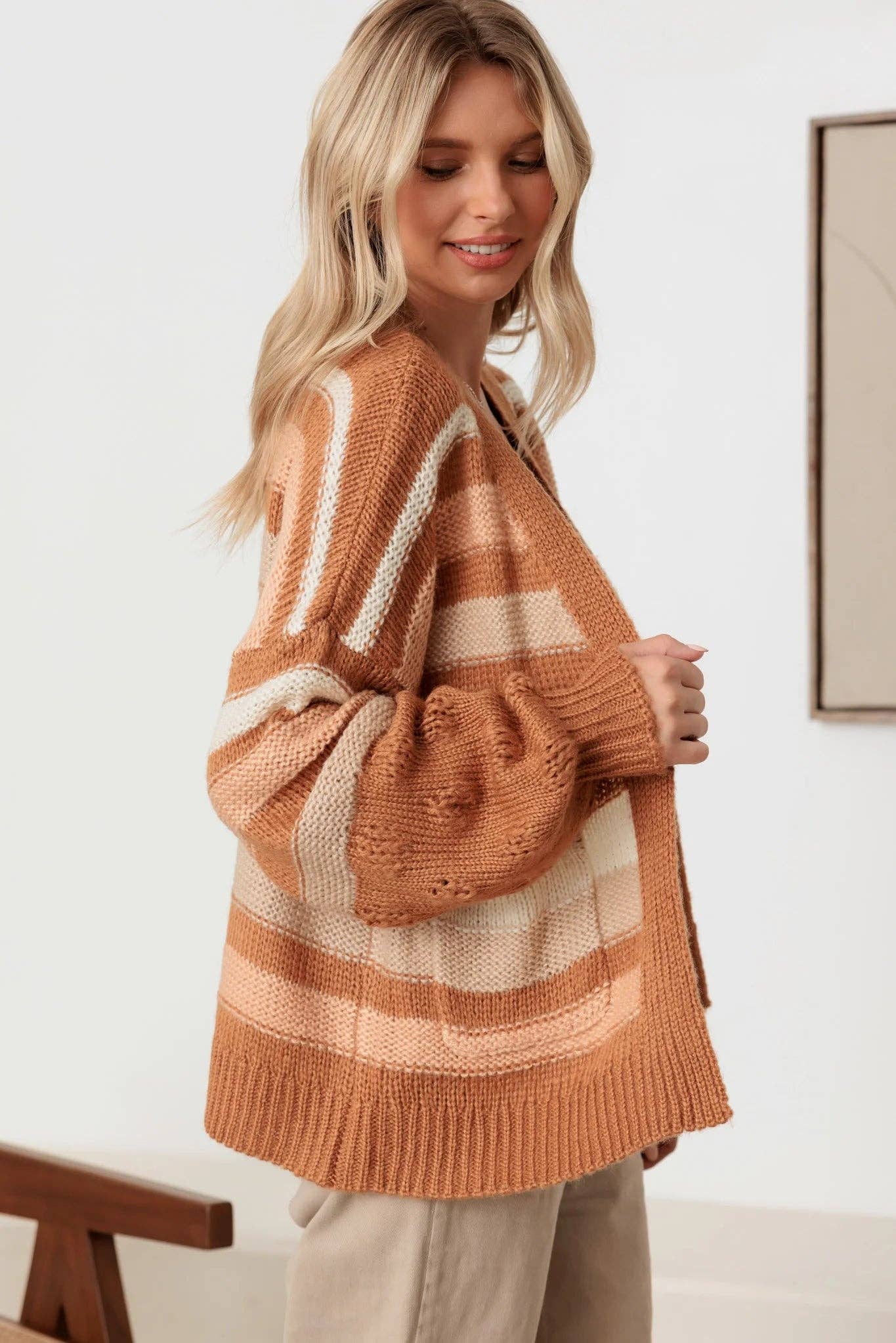 Striped Crochet Knit Cardigan