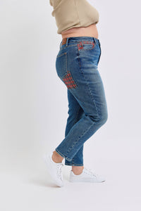Judy Blue Plus Size High Waisted Plaid Patch Slim Jeans